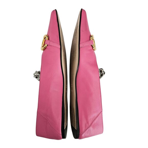 Gucci Horsebit Chain Pointed Toe Ballet Flat Size 38.5 US 8.5 Pink Gold Silver - Picture 5 of 12